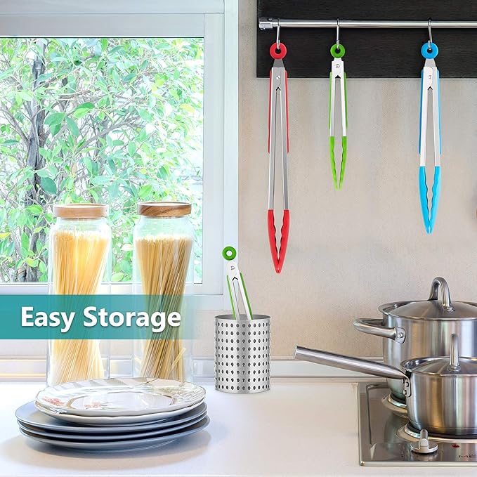 7/9/12 Inch Kitchen Tongs Set of 3, Cooking Tongs with Silicone Tips