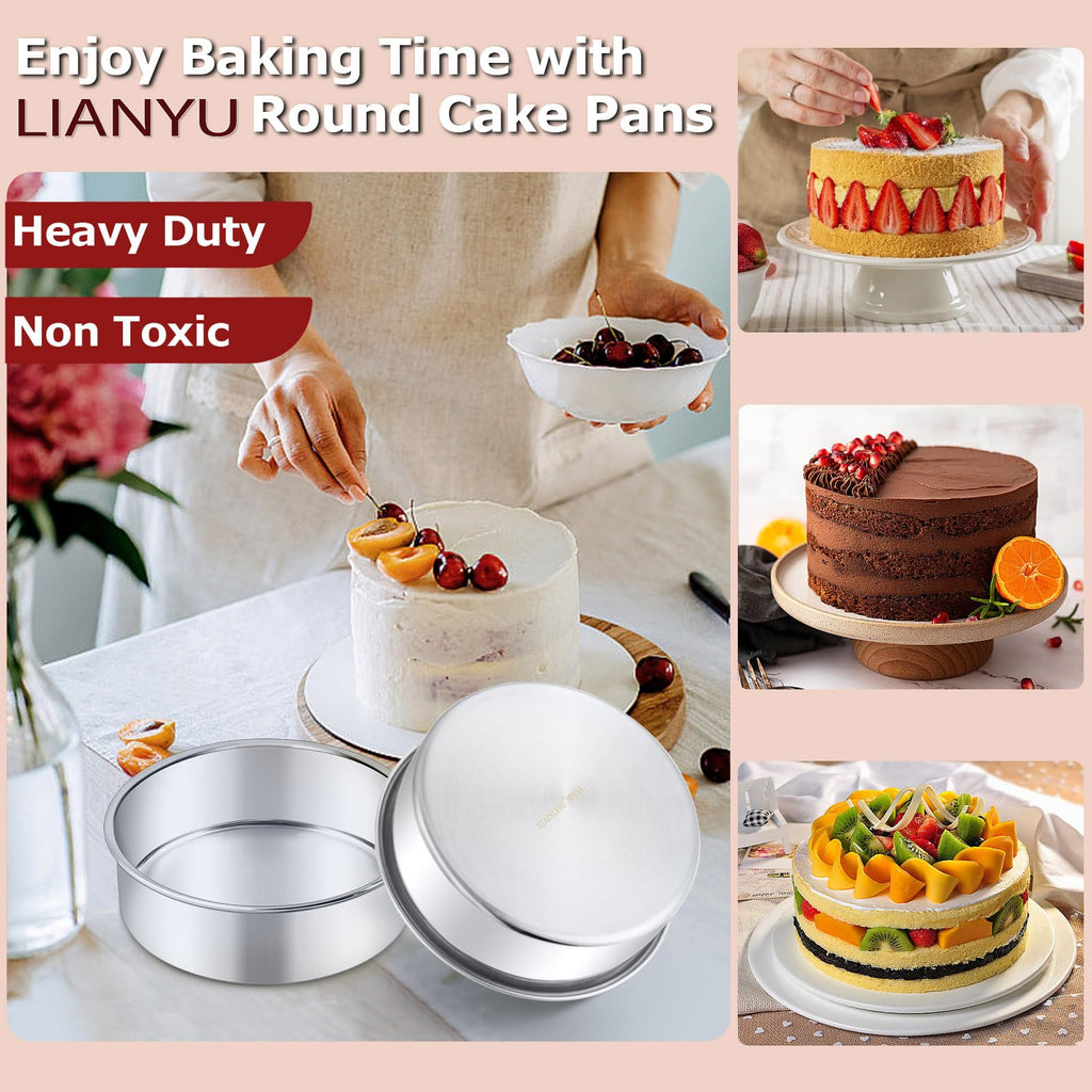 LIANYU 8 Inch Round Cake Pan Set, Baking Pans with 60 PCS Parchment Paper