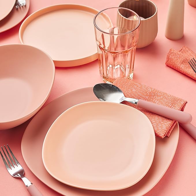 Stone Lain Delilah Salad Plate 6-Piece Dish Set, Porcelain, Peach