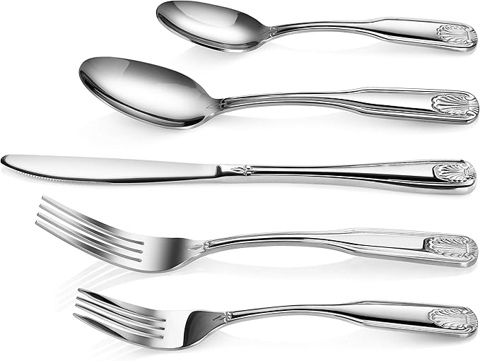 New Star Foodservice Shell Pattern 18/0 Stainless Steel Flatware Set, 60-Piece Set, Commercial Grade