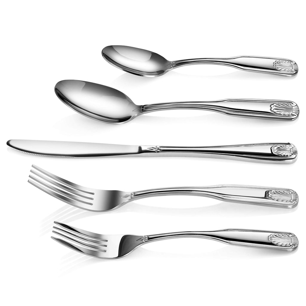 New Star Foodservice Shell Pattern 18/0 Stainless Steel Flatware Set, 60-Piece Set, Commercial Grade