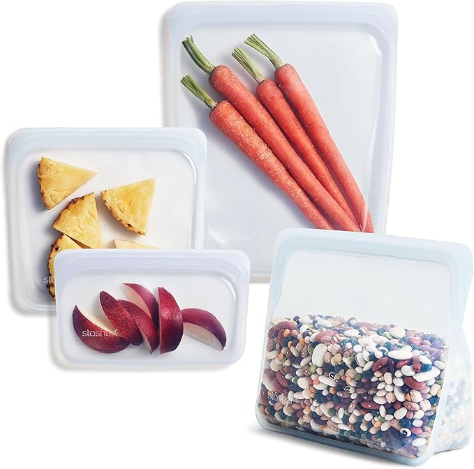 Stasher Premium Reusable Silicone Food Storage Bags, 4-Pack, Clear