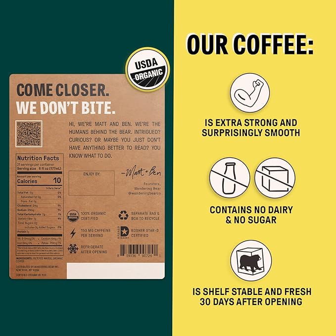 Wandering Bear Straight Black Organic Cold Brew Coffee On Tap - 128 fl oz