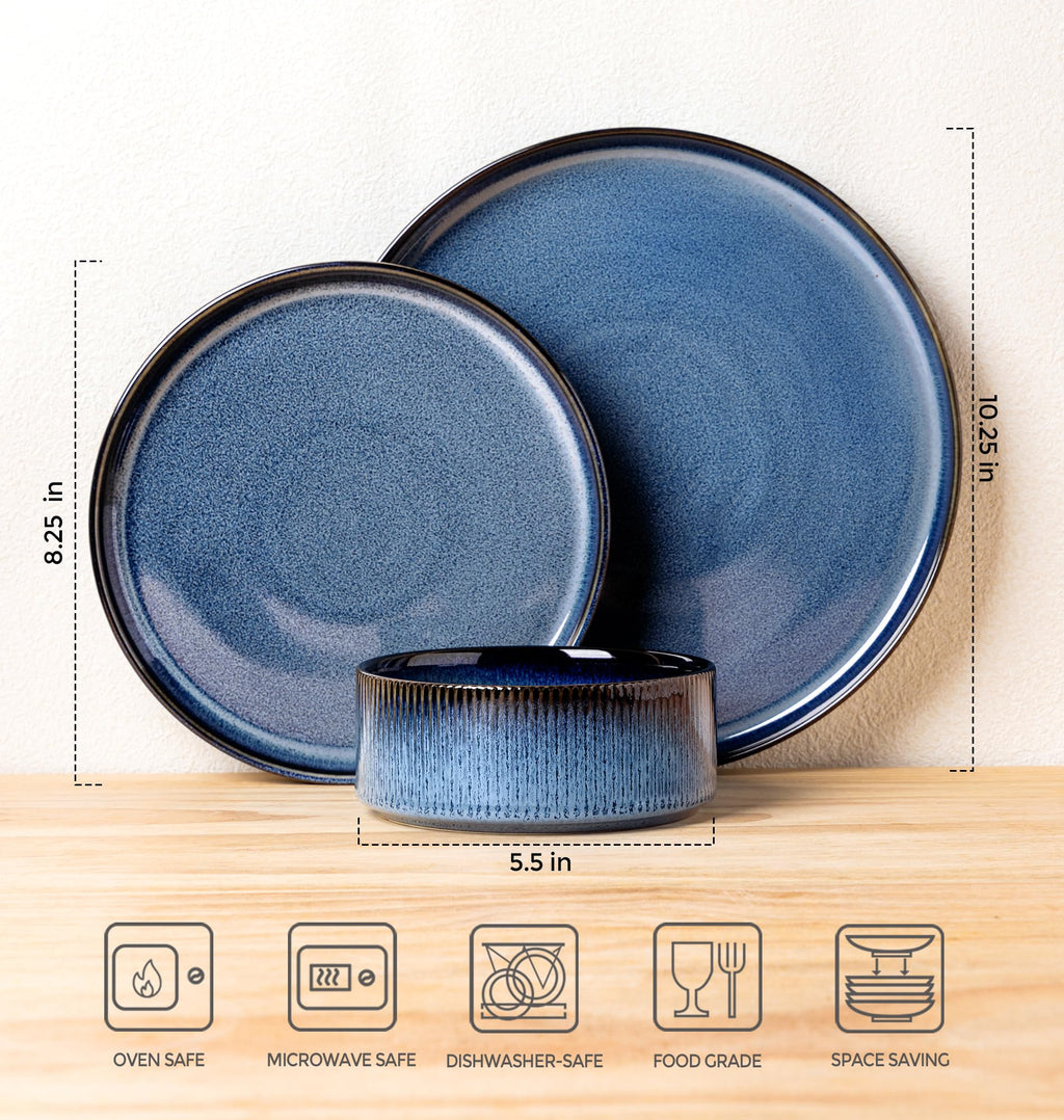 TheTerra Ceramic Dinnerware Set for 8, 24-Piece Plates and Bowls Set