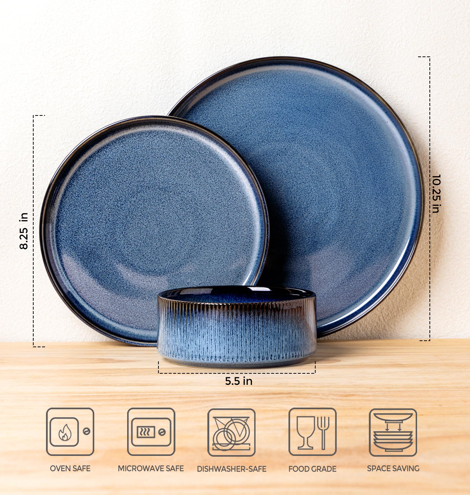 TheTerra Ceramic Dinnerware Set for 8, 24-Piece Plates and Bowls Set