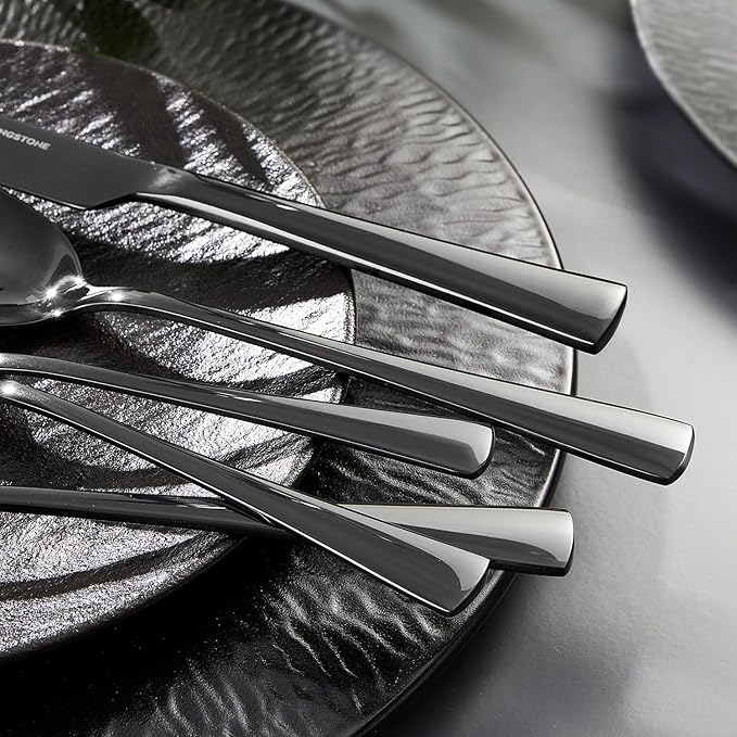 18/10 Flatware set for 4, 20 Piece Black Stainless Steel Silverware Set