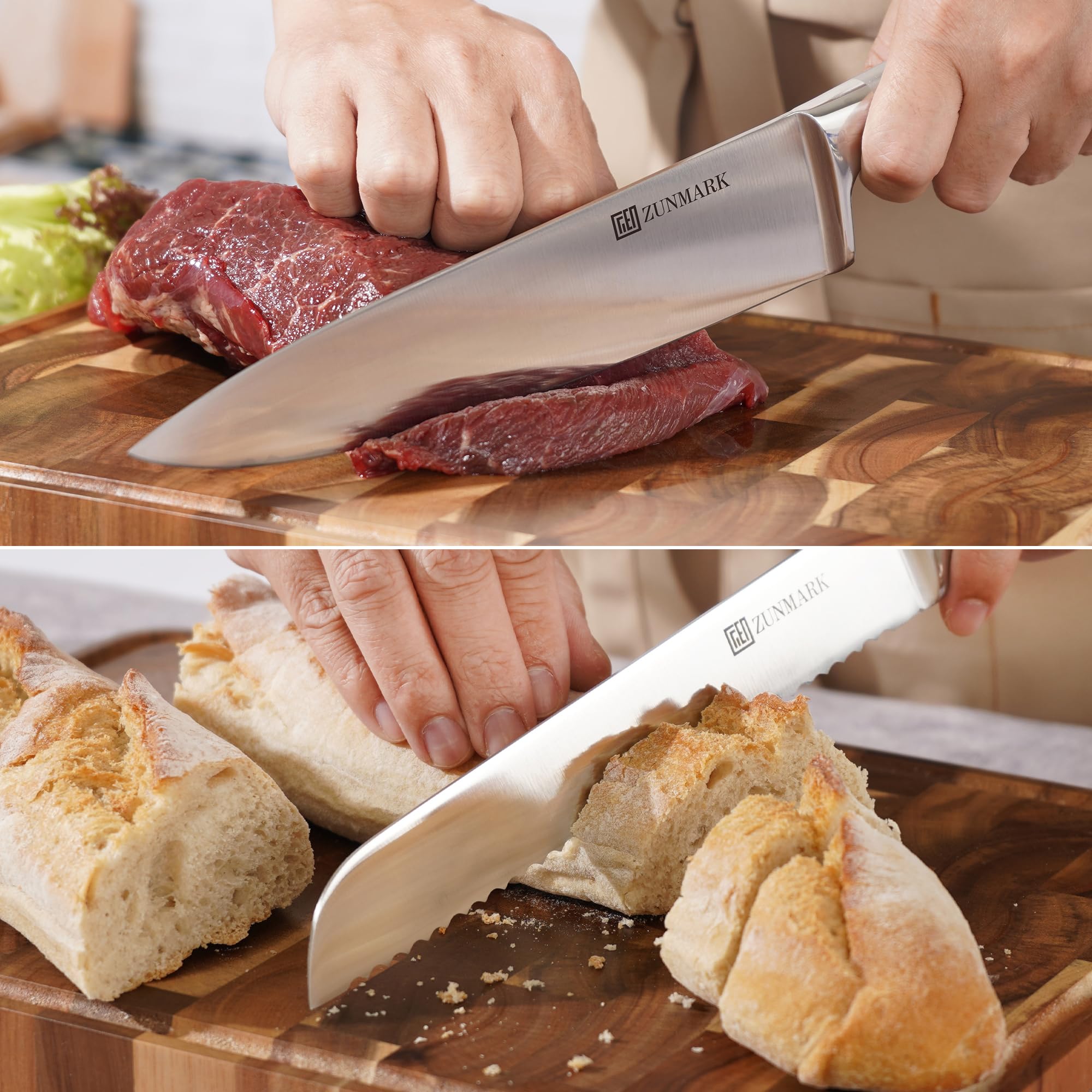 ZUNMARK Magnetic Knife Block Set, 7pcs Ultra Sharp Knife Set with Shears, Space-Saving Design for Home and Professional Kitchens, Silver