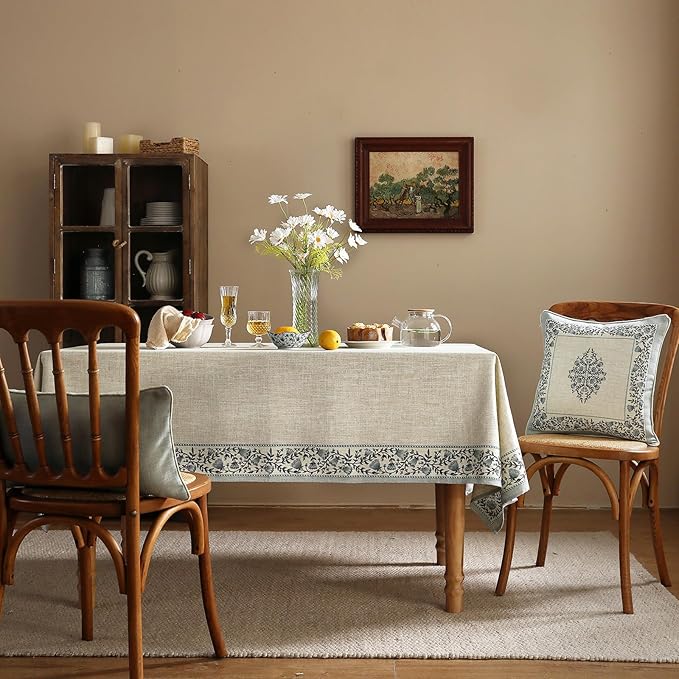 ISAENNE Designer Linen Rectangular Tablecloth,71"x55"-Segerman B