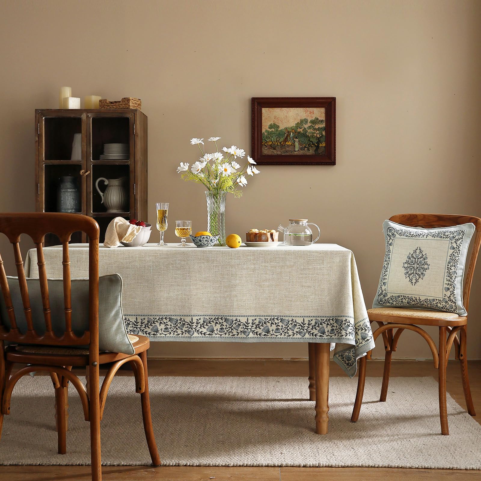 ISAENNE Designer Linen Rectangular Tablecloth,71"x55"-Segerman B