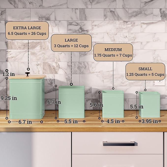 Kitchen Canisters for Countertop Set of 4 w/ Chalkboard Labels & Marker Pen