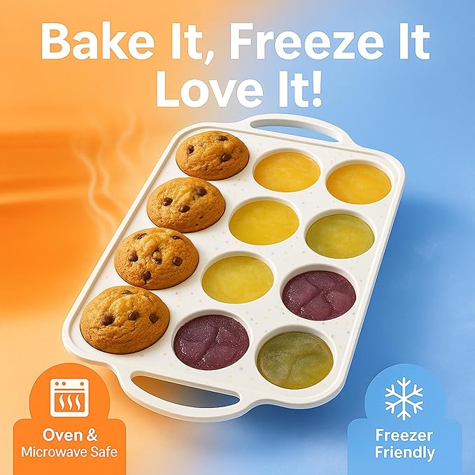 BAKE BOSS Silicone Muffin Pan for Baking, 1-Pack Regular 12 Cup, BPA-Free