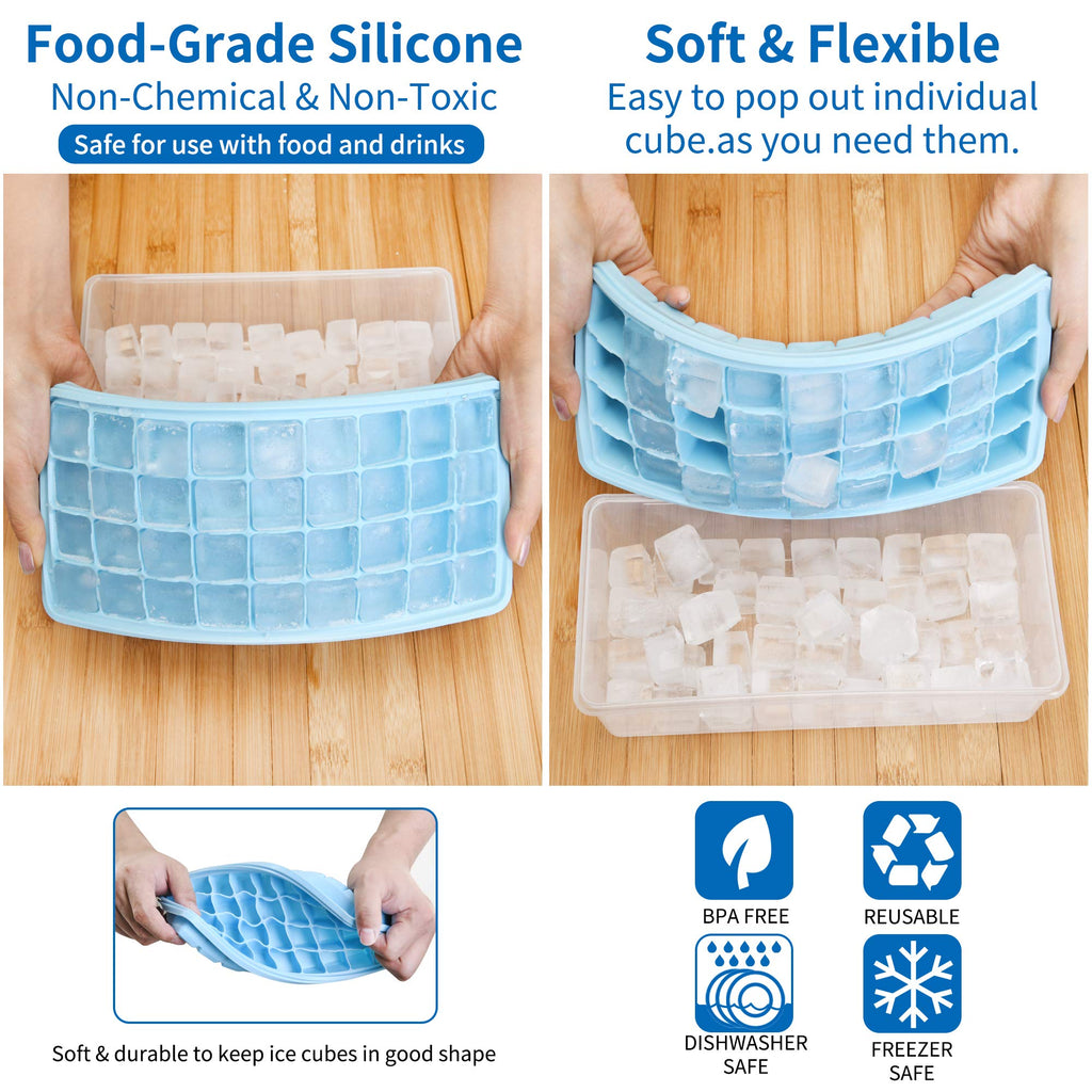 Silicone Ice Cube Tray with Leak-Proof Lid & Storage Bin for Freezer – BPA-Free 36-Piece Nugget Ice Molds, Spill-Resistant Cover & Ice Scoop Container Cover