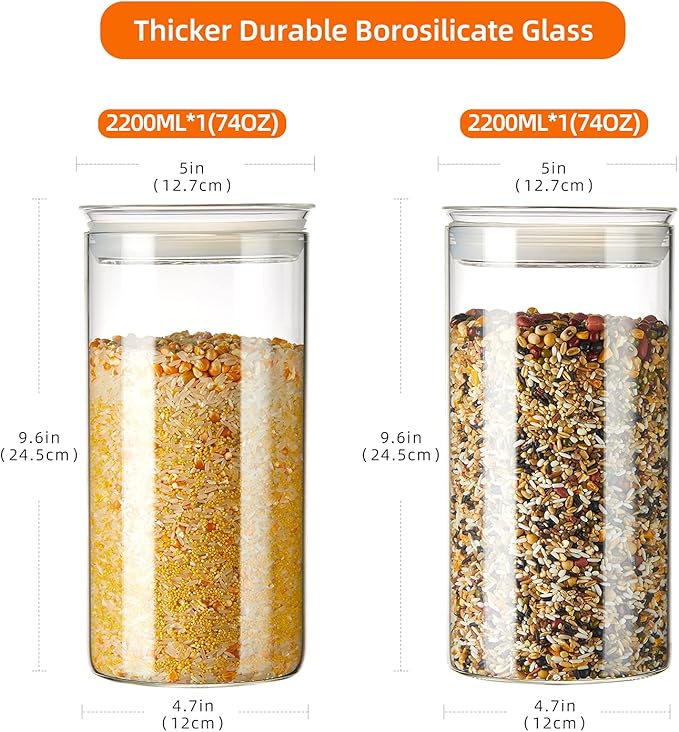 ZENS 74oz Glass Canisters with Airtight Lid, 2 Large Storage Containers