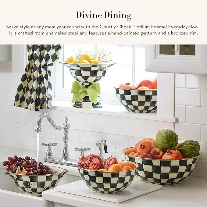 MACKENZIE-CHILDS Everyday Bowl, Medium, Black-and-White Courtly Check