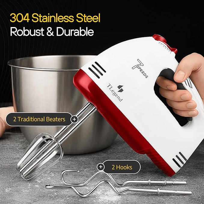 TechnoLegend Hand Mixer Electric Handheld – 7 Speed Ultra Power Electric Mixer Handheld (White)