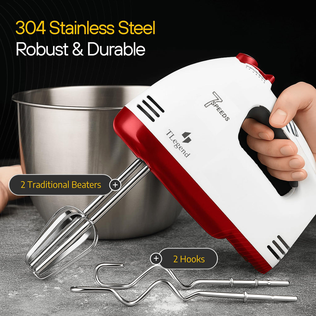 TechnoLegend Hand Mixer Electric Handheld – 7 Speed Ultra Power Electric Mixer Handheld (White)