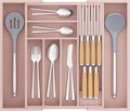 TIOPGHAD Expandable Bamboo Silverware Drawer Organizer Tray, Grey Pink