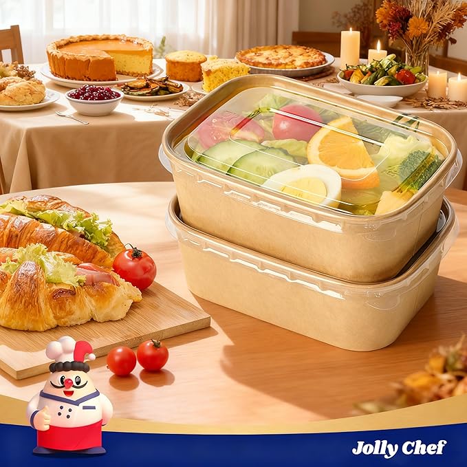 JOLLY CHEF 50 Pack Paper Food Container with Lid 25 oz Meal Prep Containers