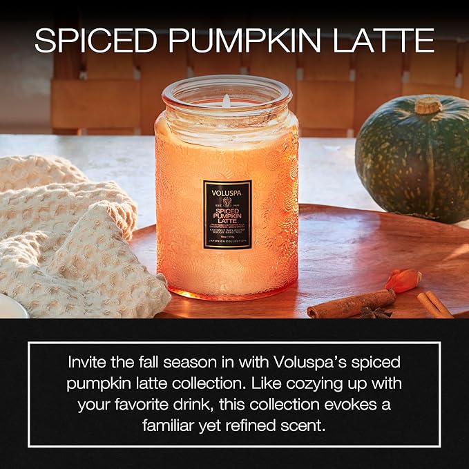 Voluspa Spiced Pumpkin Latte Large Scented Candle Jar 18 Oz, 100 Hr Burn