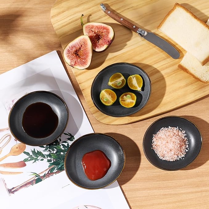 famiware Ceramic Soy Sauce Dish, 2.1oz Dipping Bowl Set of 6, Matte Black