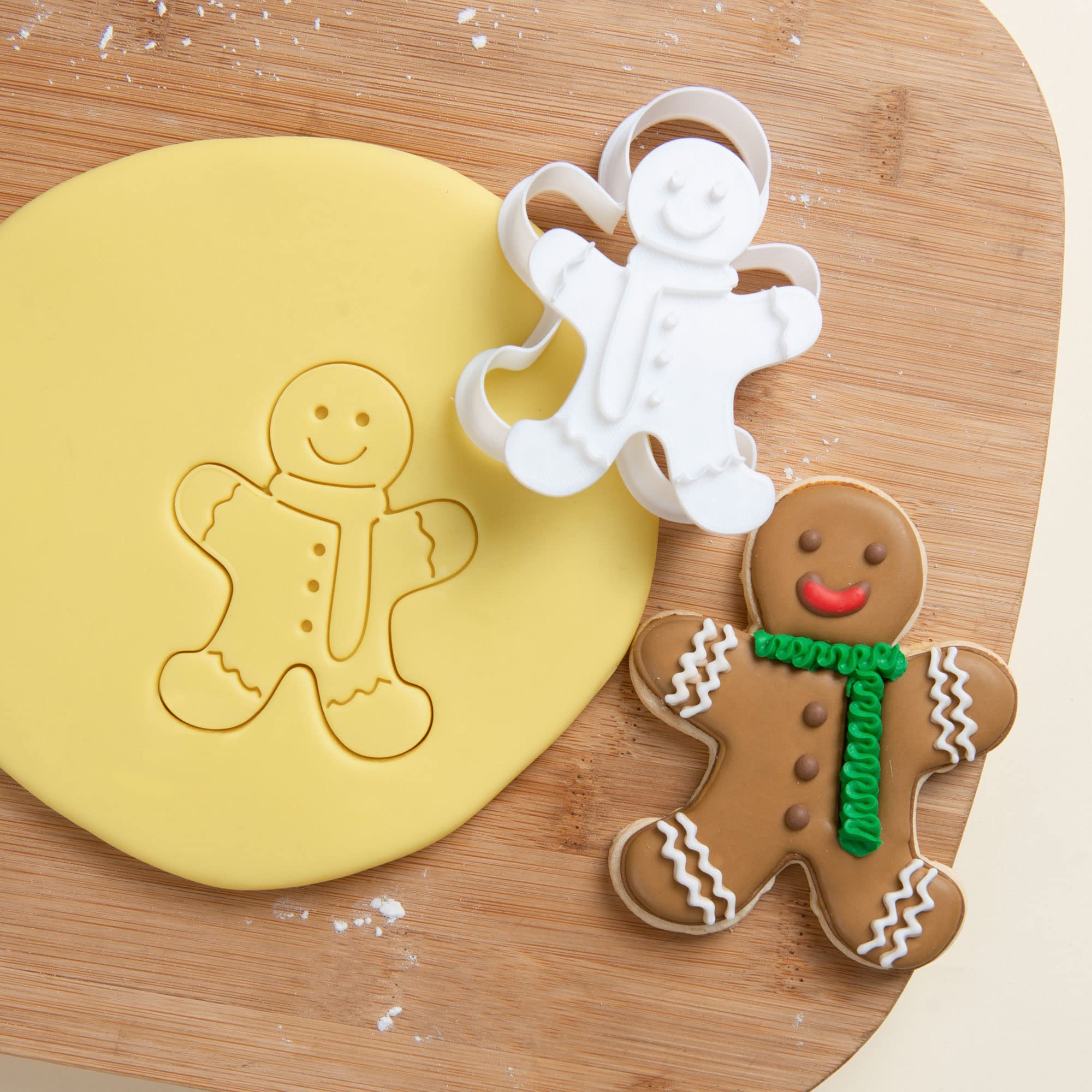 Flycalf Christmas Cookie Cutters Gingerbread Shapes with Plunger Stamps Holiday PLA Baking Accessories Cutter Molds Gifts Decorative Party 3.5" Kitchen Cake Supplies