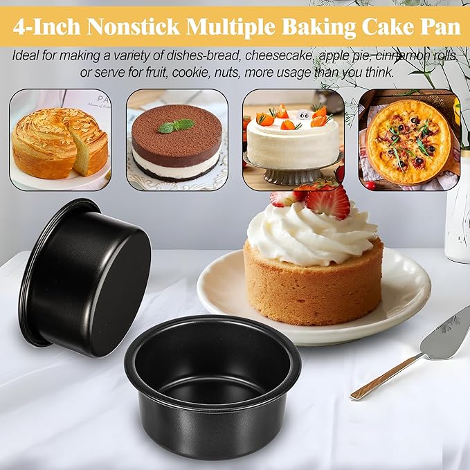 4 Inch Cake Pan, 3PCS Nonstick Small Cake Pans with 100PCS Parchment Paper