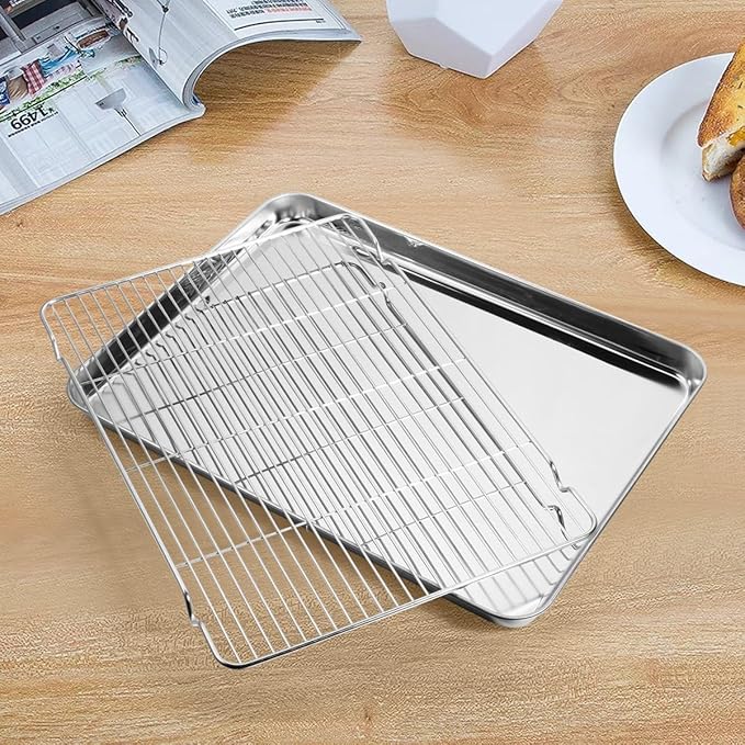 Baking Sheet with Rack Set, Stainless Steel Cookie Sheet with Cooling Rack