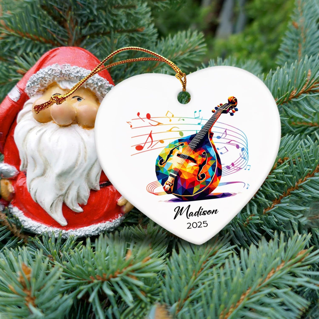 Personalized Name & Year Mandolin Ceramic Ornament Gifts for Music Lovers, Mandolin Player Xmas Tree Ornaments, Custom Mandolinist Ornaments 2026, Instrument Ceramic Ornament Decor Christmas Hanging