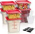 SVKLHY 2QT4QT NSF Food Storage Containers: 6PCS [Food Grade][Hot&Cold Resistant] Commercial Clear Food Storage Containers with Lids for Restaurant Kitchen Proof Dough, Measuring Spoons Included(Red)