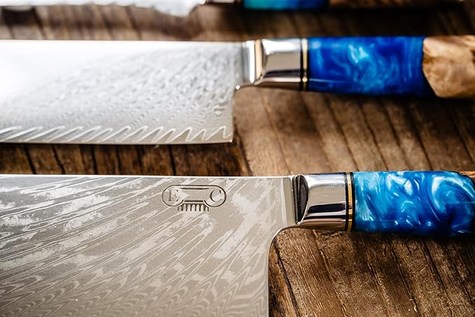 The Epicurean Cook Real Forged Damascus 8pc Japanese-Style Knife Set Blue