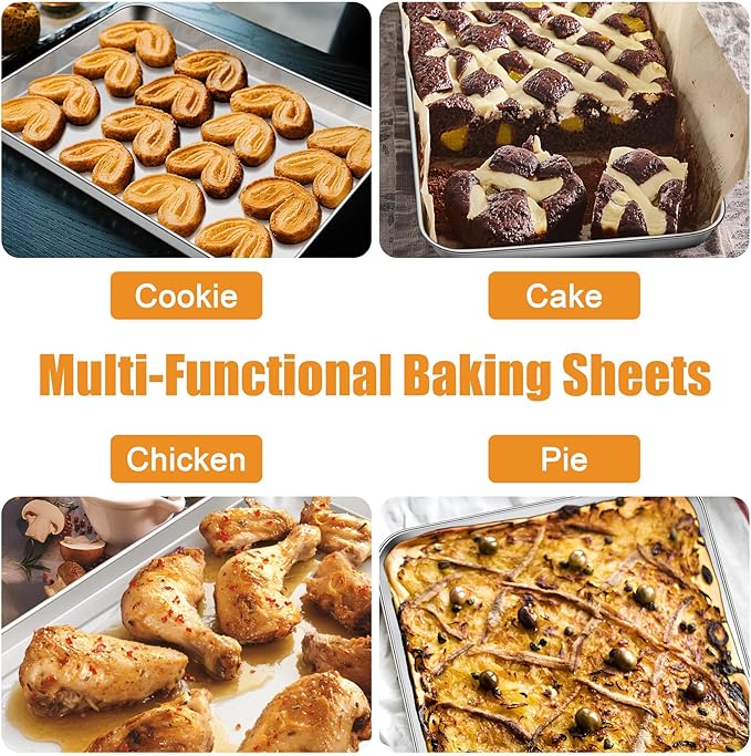 TeamFar Baking Sheet, Cookie Sheets Baking Pans Set of 3, 16/12.5/10.5 Inch