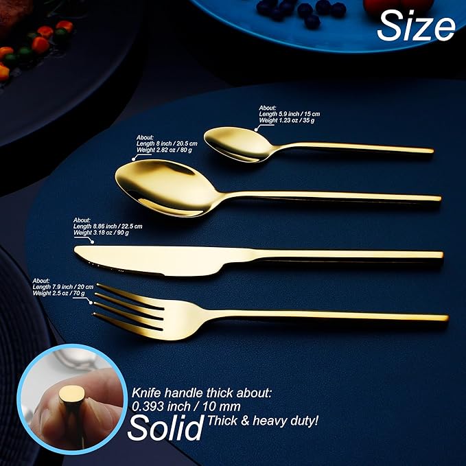 CHAAMFORGE 24 Piece Silverware Set For 6 Gold Heavy duty 18/10 Stainless Steel Flatware Set Modern Design Knife/Fork/Spoon Mirror Polished Dishwasher Safe Cutlery Set with Gifts