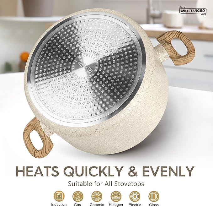 MICHELANGELO Nonstick Cooking Pot - 6 Quart Soup Pot with Lid for Family Meals, Non-Toxic Stockpot with Stay-Cool Handles, Induction Ready, Easy Cleanup, PFOA & PFOS Free