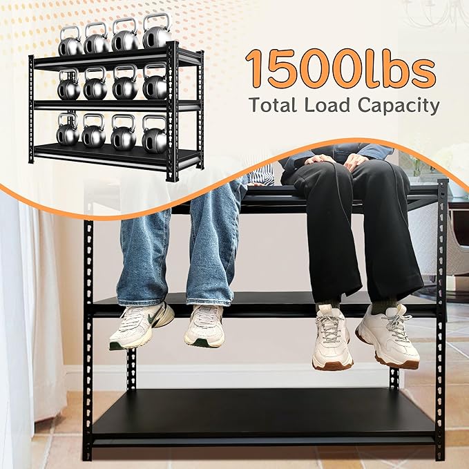 SUPPNEED Storage Garage Shelving Units: 48" W x 16" D x 39" H Black