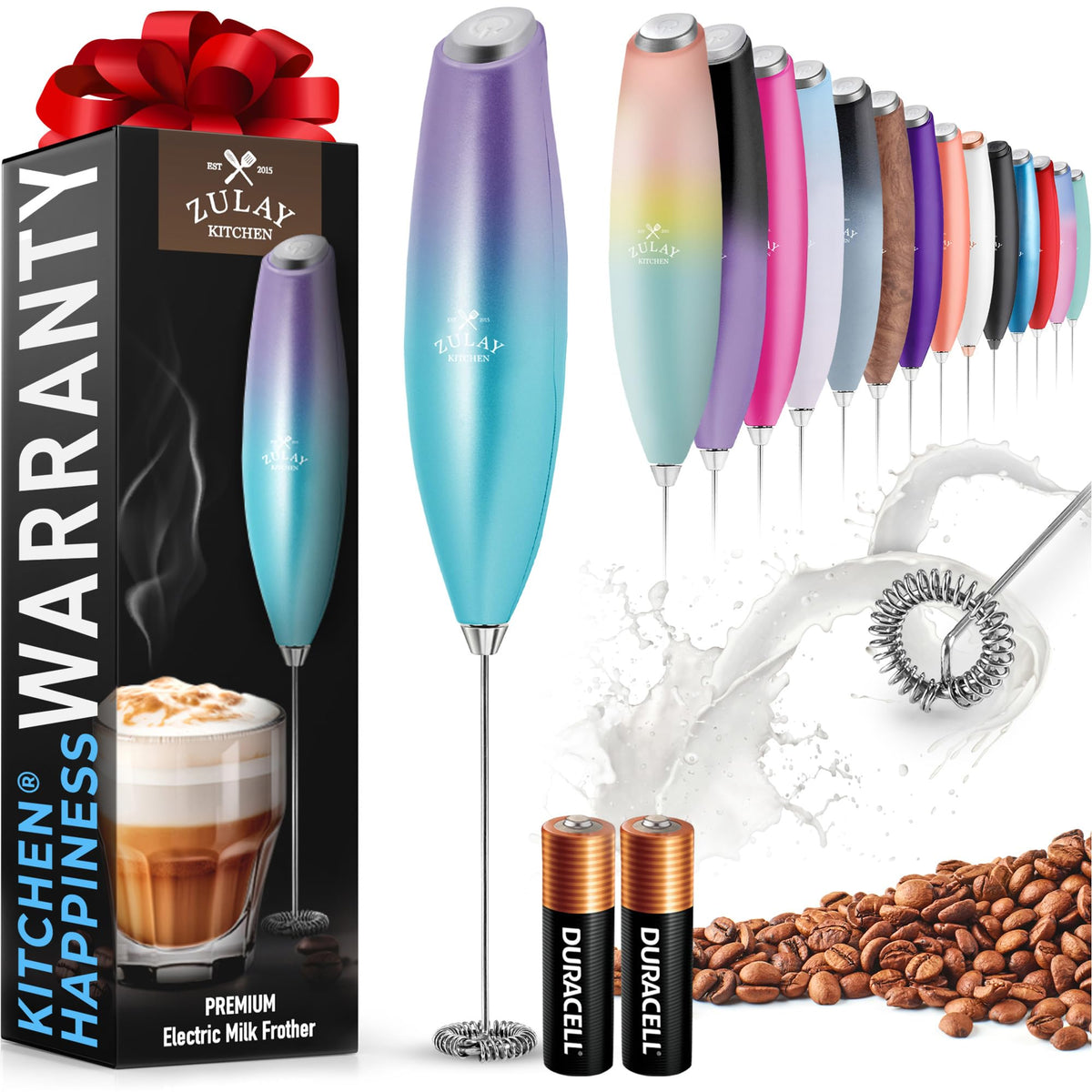 Zulay Powerful Milk Frother for Coffee with Upgraded Titanium Motor - Handheld Electric Whisk, Milk Foamer, Mini Mixer & Coffee Blender for Frappe, Latte, Matcha, No Stand - Pristine Teal