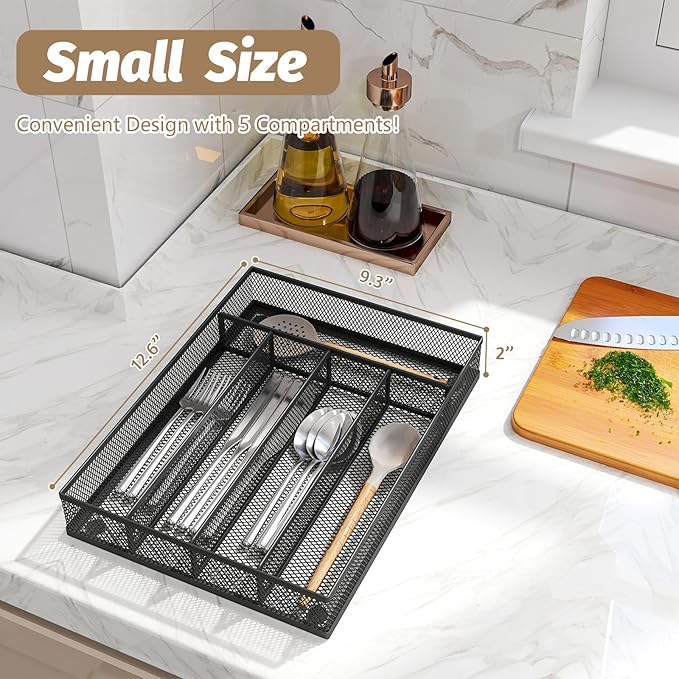 Sedegn mesh silverware tray for drawer: 5 Compartments for Easy Sorting