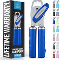 Zulay Kitchen Heavy Duty Stainless Steel Can Opener Manual with Bottle Opener - Rust Proof Manual Can Opener With Turn Knob & Comfy Soft Grip Handles - Royal Blue