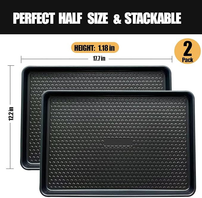 JOHO BAKING Large Baking Sheet Set (2 Pack) - Half Sheet Pan 17.7x12.2 Inch, 0.8mm Heavy Duty Carbon Steel, Nonstick & Warp Resistant Cookie Sheet for Baking, Roasting, Textured Pattern, Dark Grey