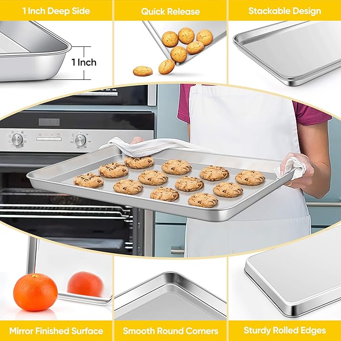 Homikit 2 Pack 18x13 Inch Stainless Steel Baking Half Sheet Set, Nonstick