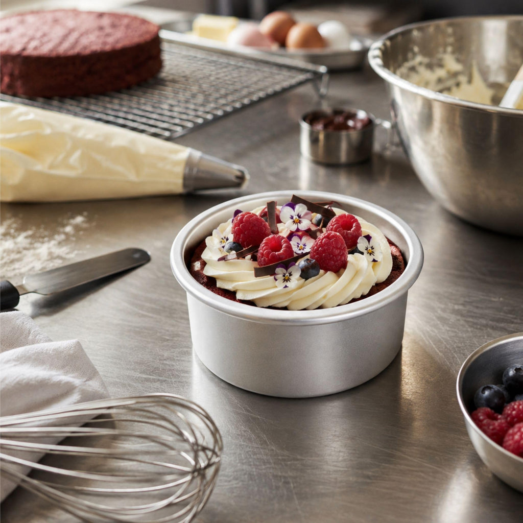 Restaurantware-Met Lux 4 x 2 Inch Straight-Sided Baking Tins, 12 Round Cake Pans - Oven-Ready, Freezable, Anodized Aluminum Round Baking Pans, Greaseproof, For Layer Birthday Cakes