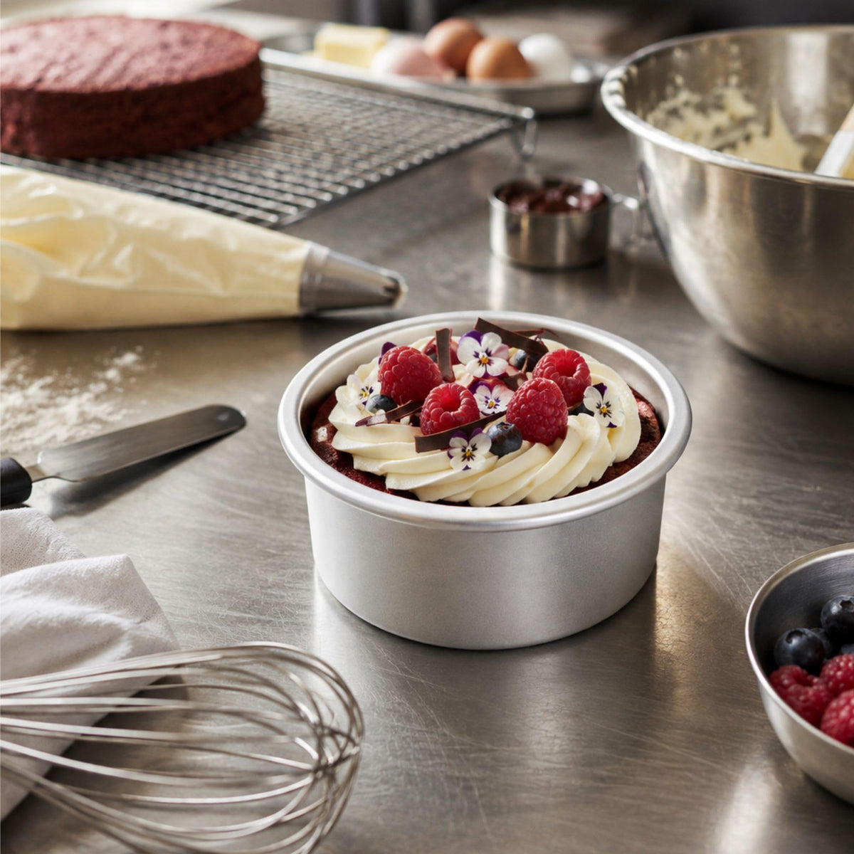 Restaurantware-Met Lux 4 x 2 Inch Straight-Sided Baking Tins, 12 Round Cake Pans - Oven-Ready, Freezable, Anodized Aluminum Round Baking Pans, Greaseproof, For Layer Birthday Cakes