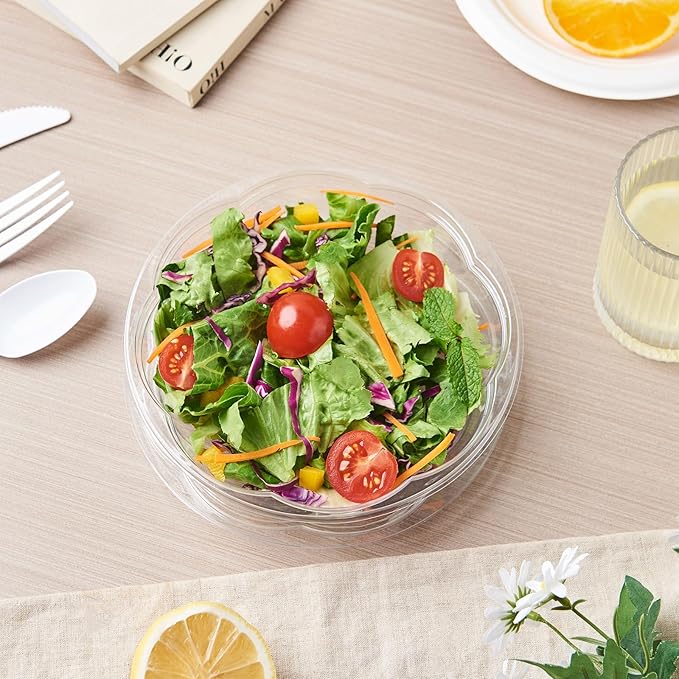 Jaluxing [18 oz. 150 Sets Clear Plastic Salad Bowls with Airtight Lids Disposable To Go Mixing Containers Serving for Fruit, Quinoa, Lunch and Meal Prep