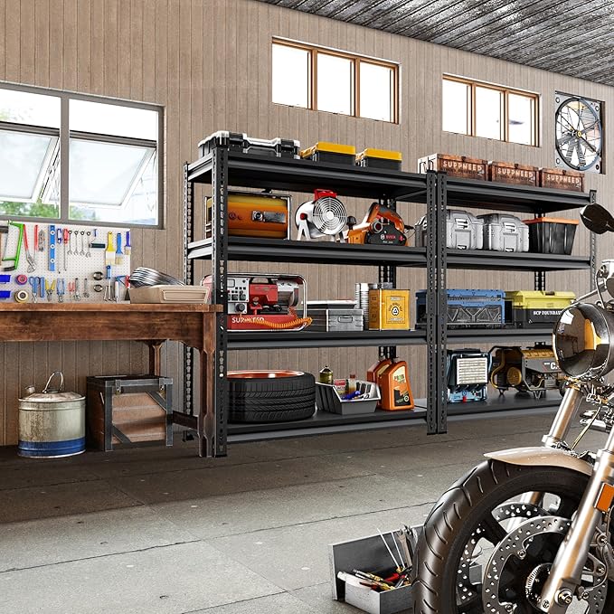 SUPPNEED Metal Garage Shelving Unit: 47.2" W x 15.7" D x 71.6" H Black