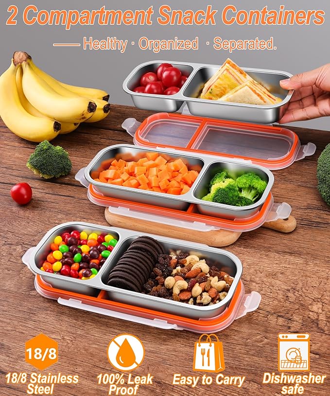5-Pack Stainless Steel Snack & Lunch Containers for Kids & Adults, 21 oz