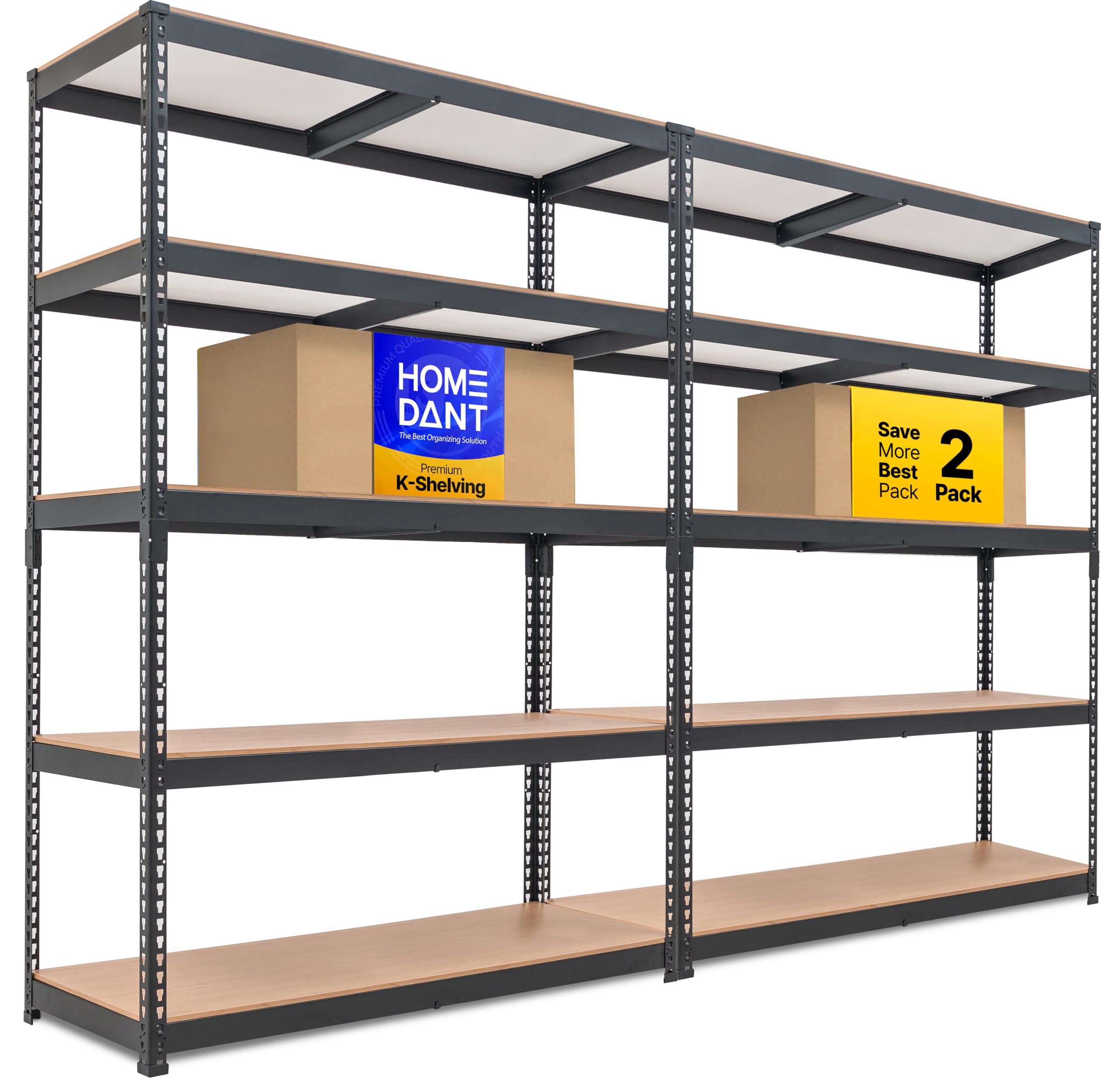 HOMEDANT 47.7" W 5 Tier Heavy Duty Garage Shelving Adjustable Metal Rack Storage Shelves Standing Shelf Unit Organizers Industrial Warehouse Basement Black 2Pack