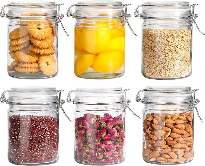 ComSaf 25 oz Glass Jars with Airtight Lids 6 Pack Pantry Coffee Canisters