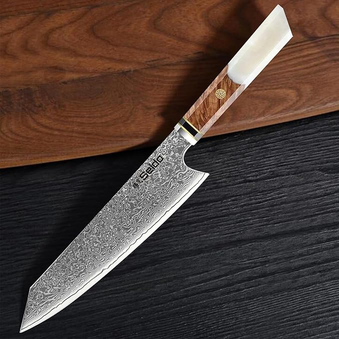 Seido 8.5 Inch VG10 Damascus Kiritsuke Chef Knife, Pearl White Resin