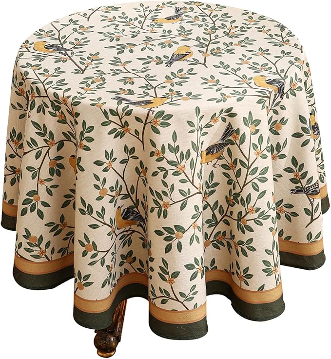 patdrea Designer French Linen Tablecloth,Round,Diameter 55"-Warbler A
