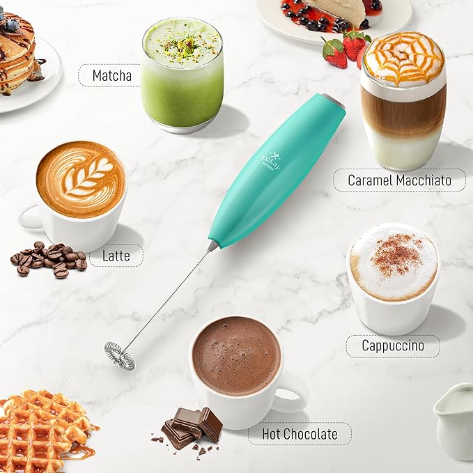 Zulay Powerful Milk Frother for Coffee with Upgraded Titanium Motor - Handheld Electric Whisk, Milk Foamer, Mini Mixer & Coffee Blender for Frappe, Latte, Matcha, No Stand - Pacific Aqua