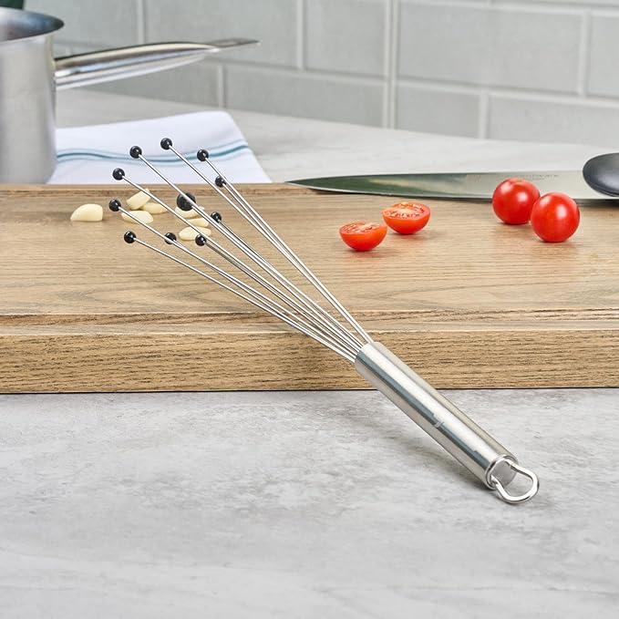 Restaurantware 12.5 in Stainless Steel Ball Whisk with Silicone Tips - 6 Pack - German Standard Sauce & Gravy Whisk, Non-Scratch, Dishwasher Safe - Non-Stick Safe Silicone Ball Whisk for Baking